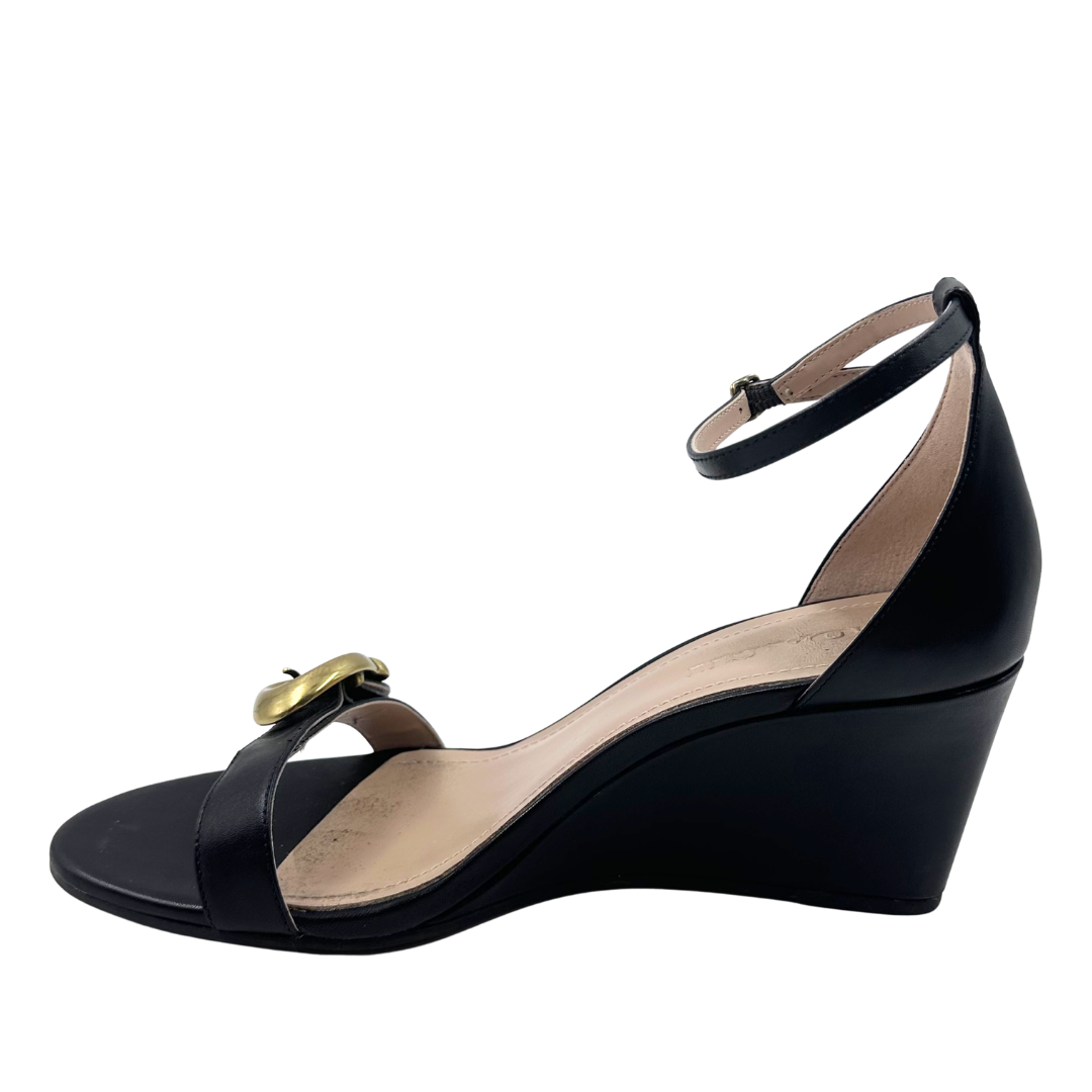Coach 9 39.5 Black Leather Wedges