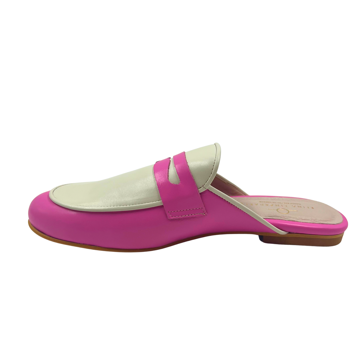 Elina Linardaki 40 Made in Greece Pink/White Leather Mules