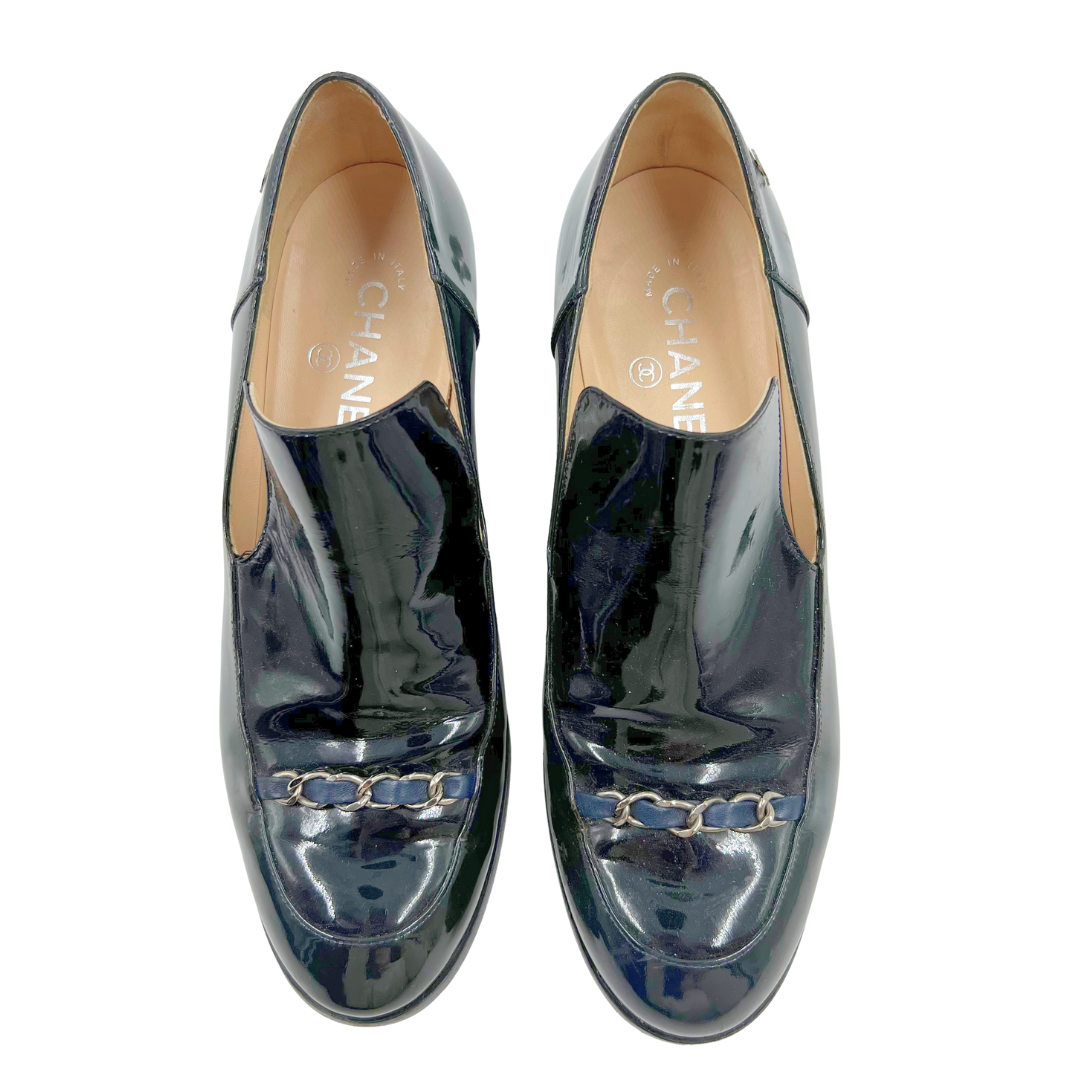 Chanel 39.5 Black Heeled Loafer