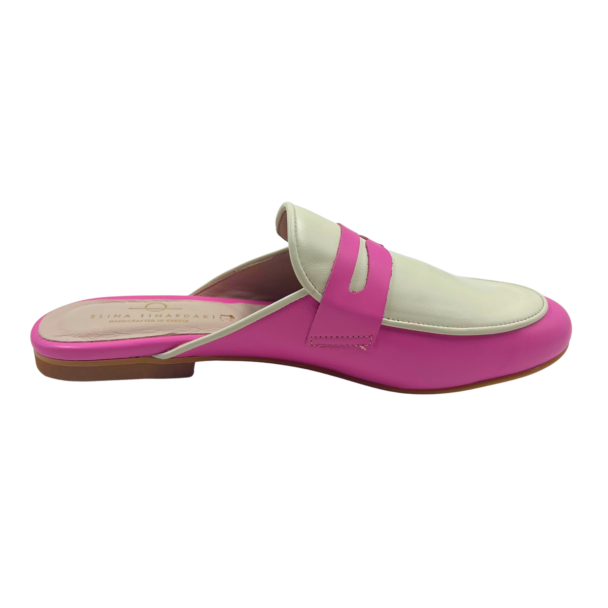 Elina Linardaki 40 Made in Greece Pink/White Leather Mules