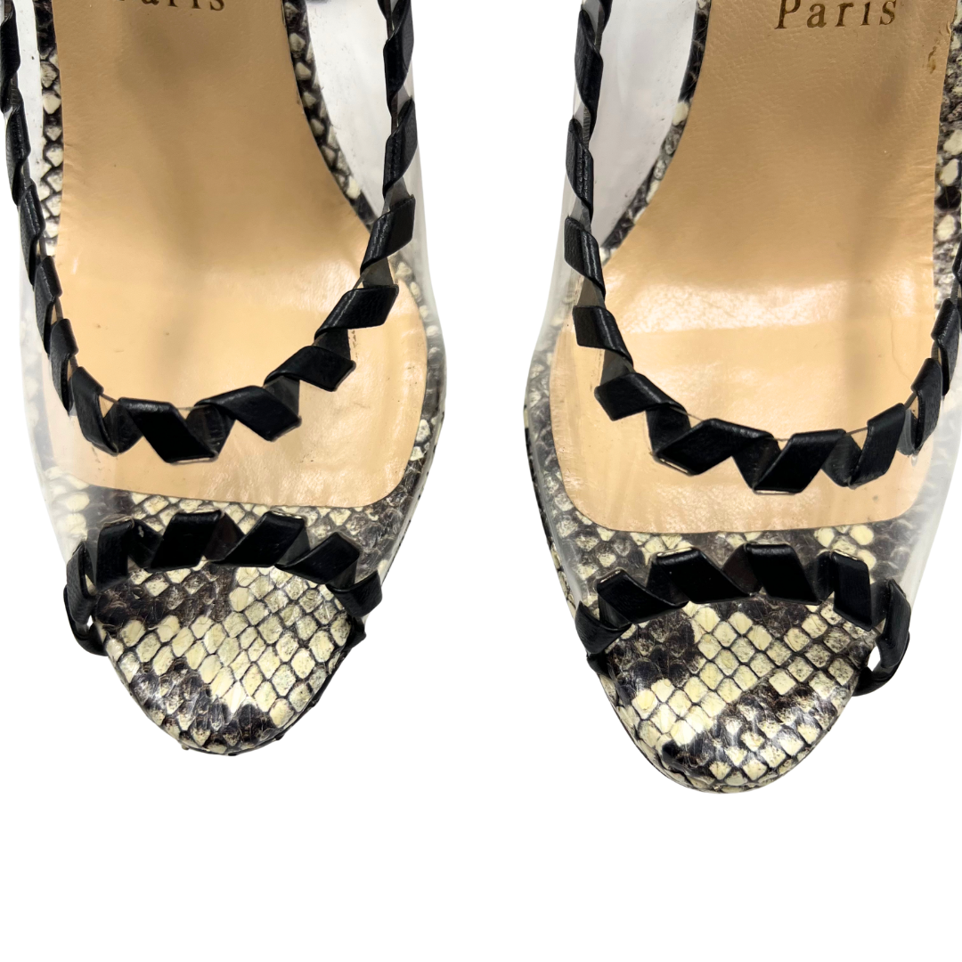 Christian Louboutin 9 40 Snake/Clear Snakeskin Leather Heels