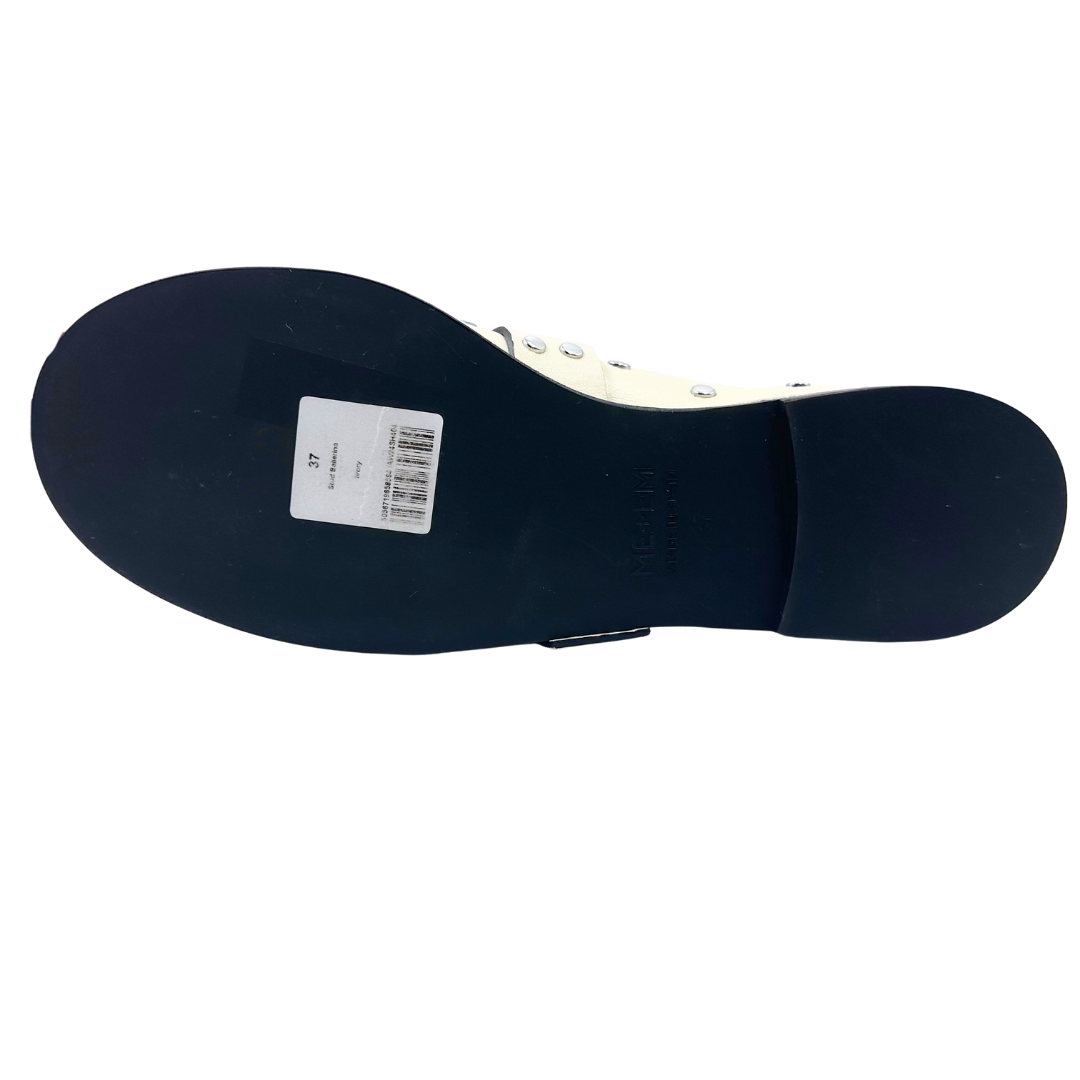 Me + Em 7 37 Cream & Silver Leather Flats