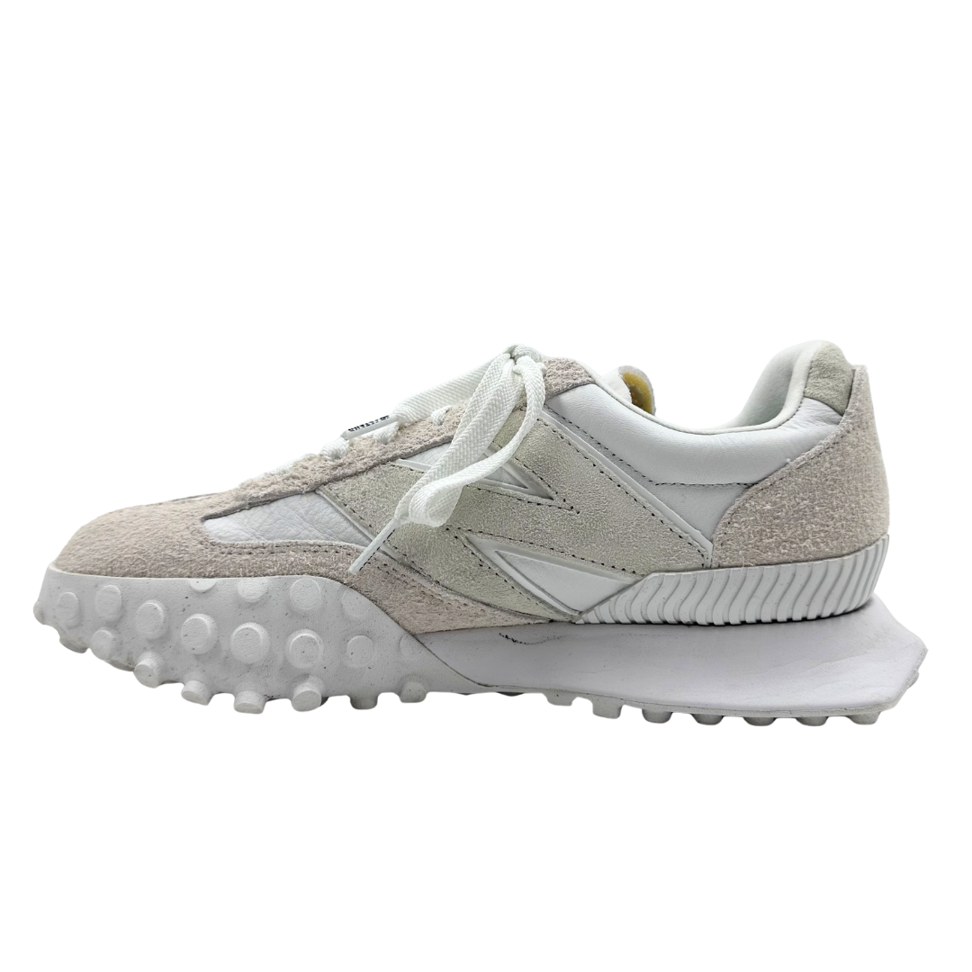 New Balance x Staud 7.5 Tan/Ivory Canvas & Leather Sneakers
