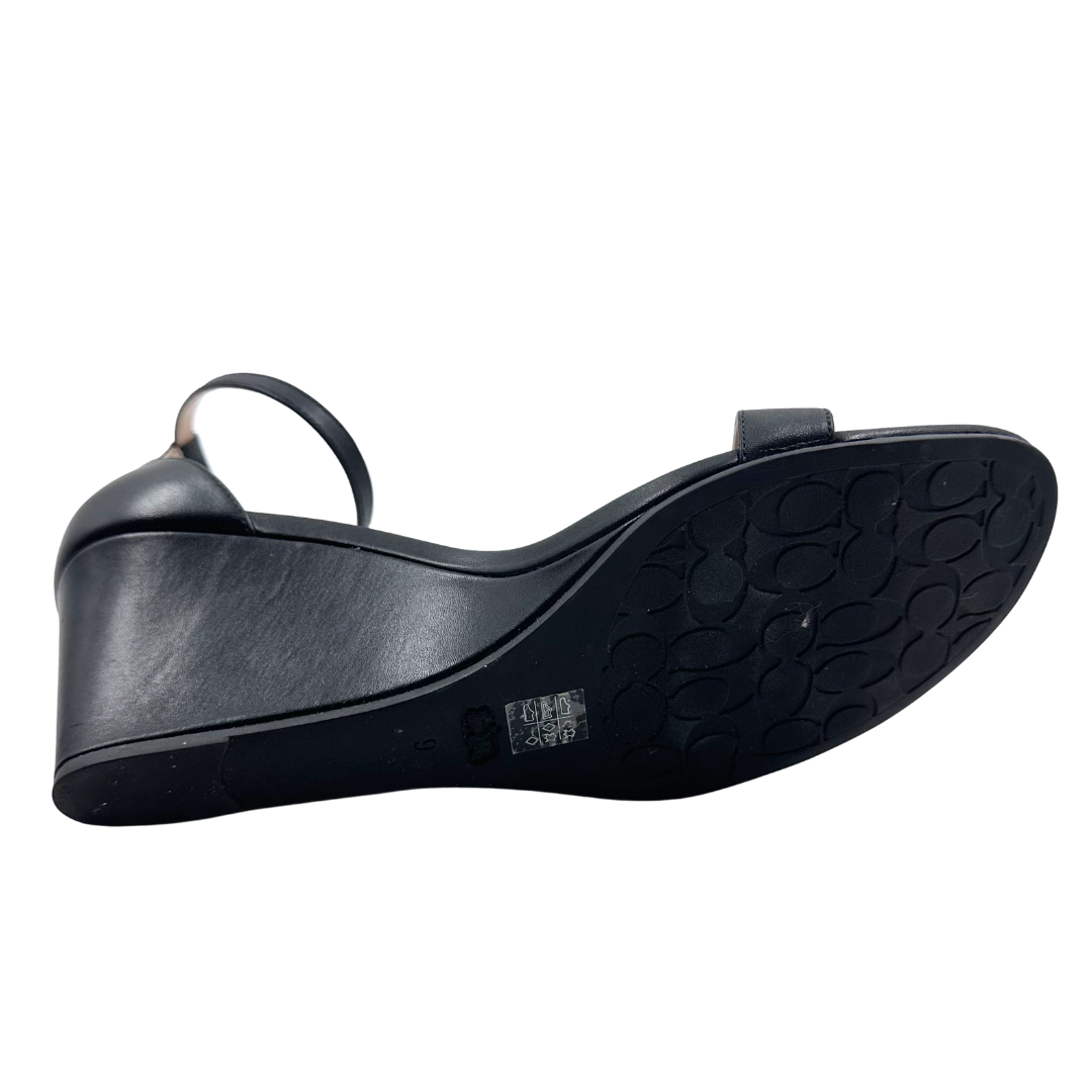 Coach 9 39.5 Black Leather Wedges