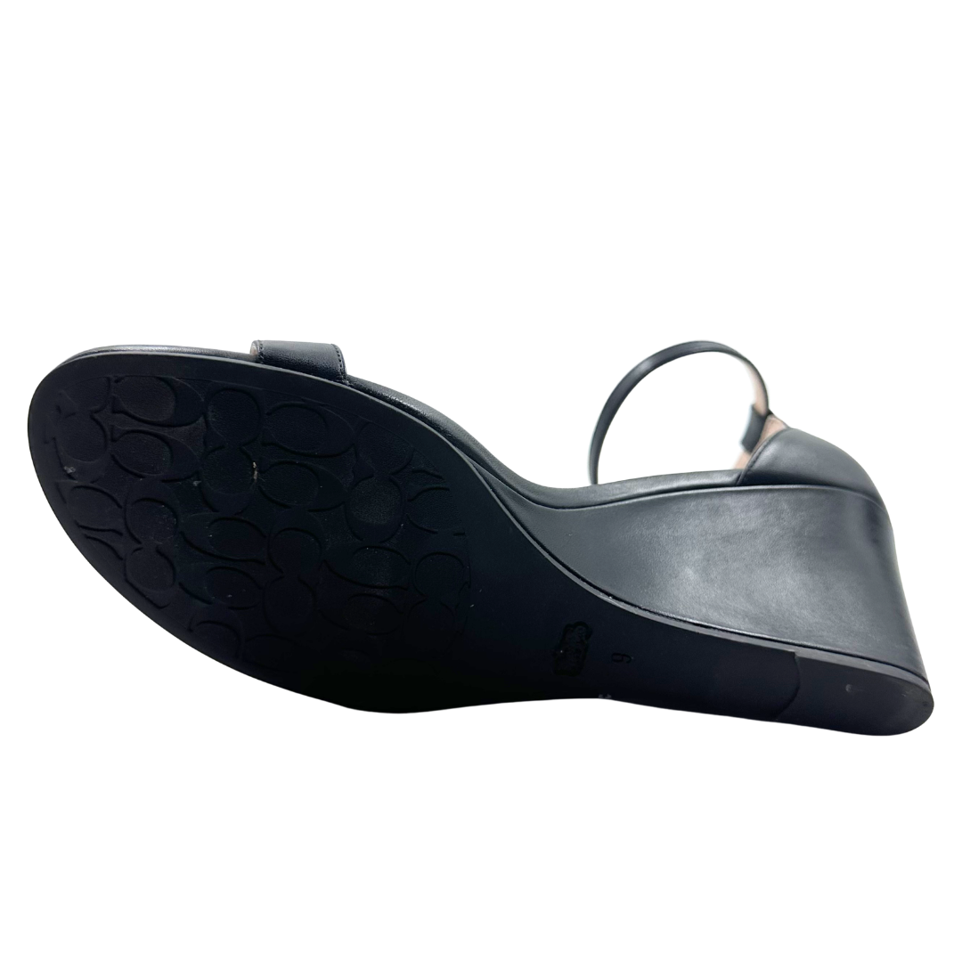 Coach 9 39.5 Black Leather Wedges