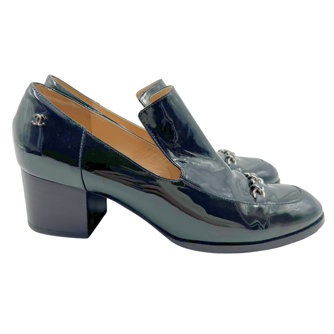 Chanel 39.5 Black Heeled Loafer