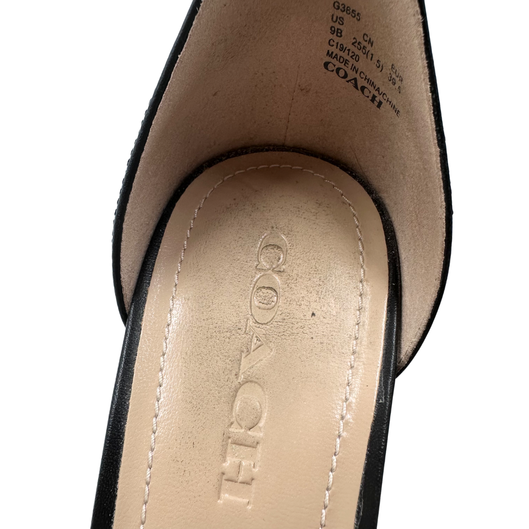 Coach 9 39.5 Black Leather Wedges