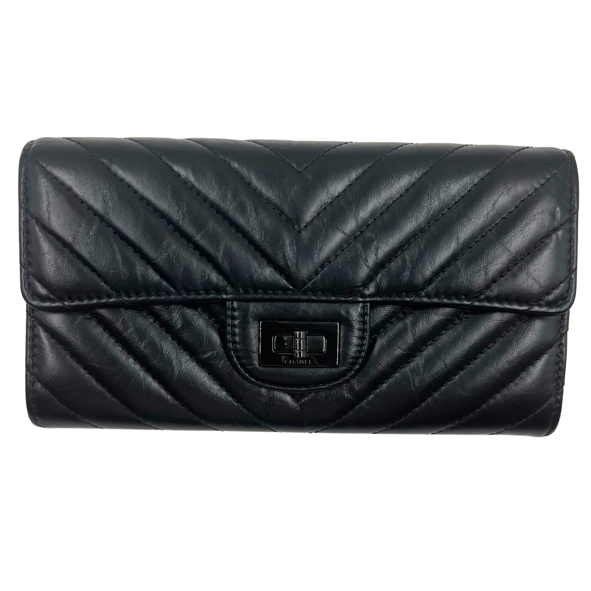 Chanel So Black Chevron Flap Wallet
