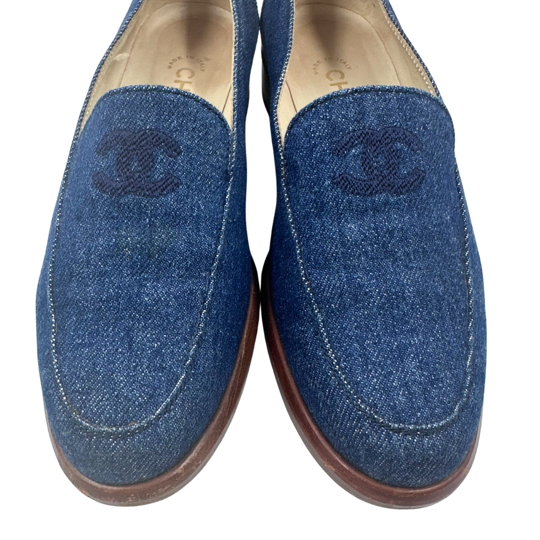 Chanel 8 38 Blue Denim Loafers