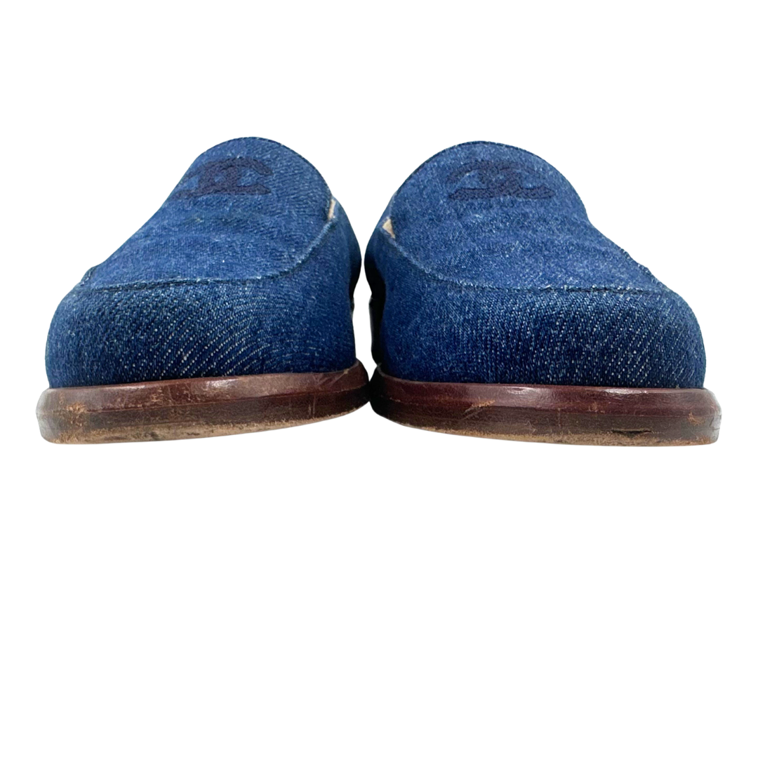Chanel 8 38 Blue Denim Loafers