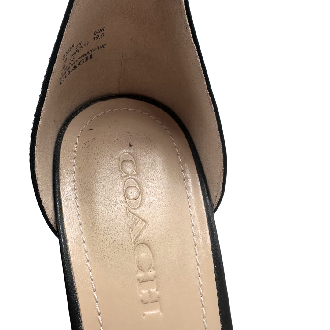 Coach 9 39.5 Black Leather Wedges