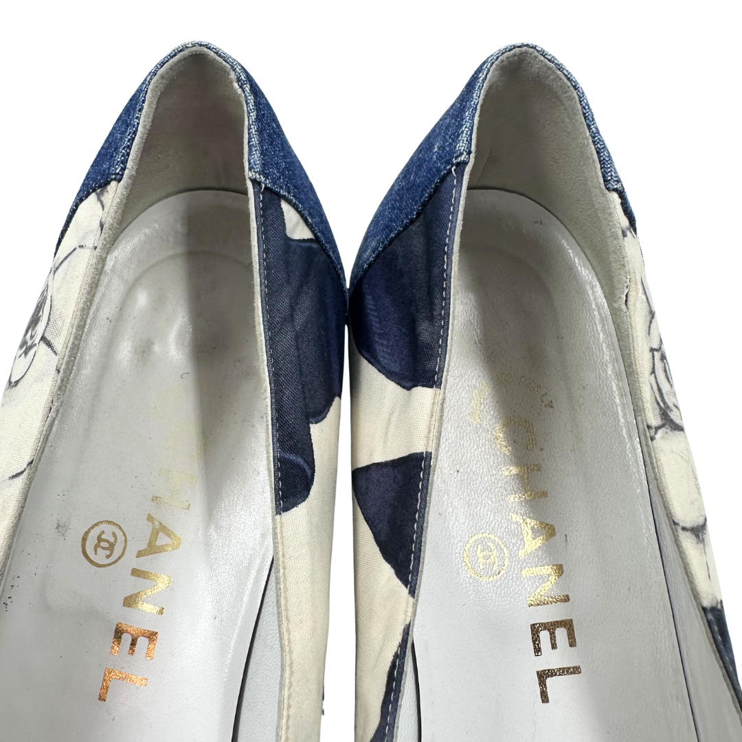 Chanel 8 38 denim/cream Flats