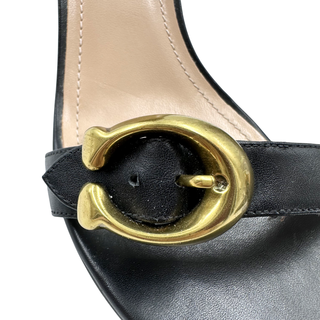 Coach 9 39.5 Black Leather Wedges
