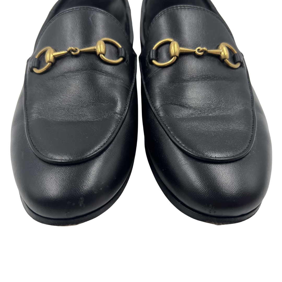 Gucci 5 35.5 Black/Gold Leather Jordaan Loafers