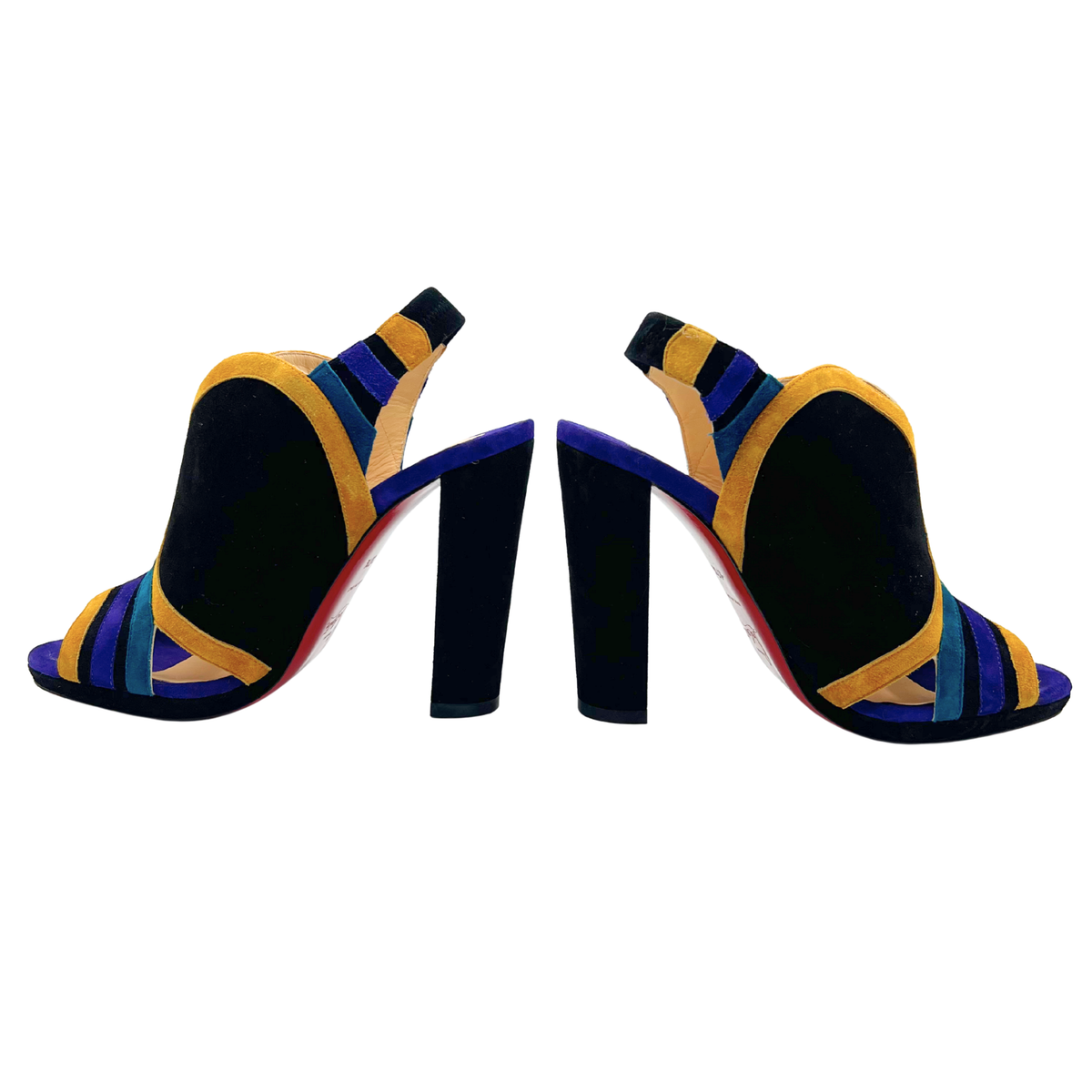 Christian Louboutin 37.5 Black Multi Suede Heels