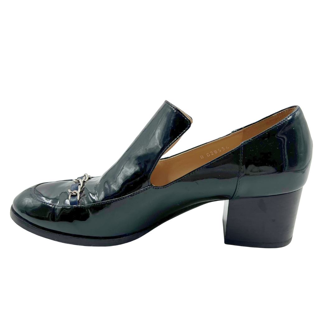 Chanel 39.5 Black Heeled Loafer