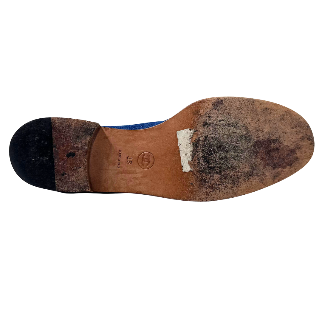 Chanel 8 38 Blue Denim Loafers