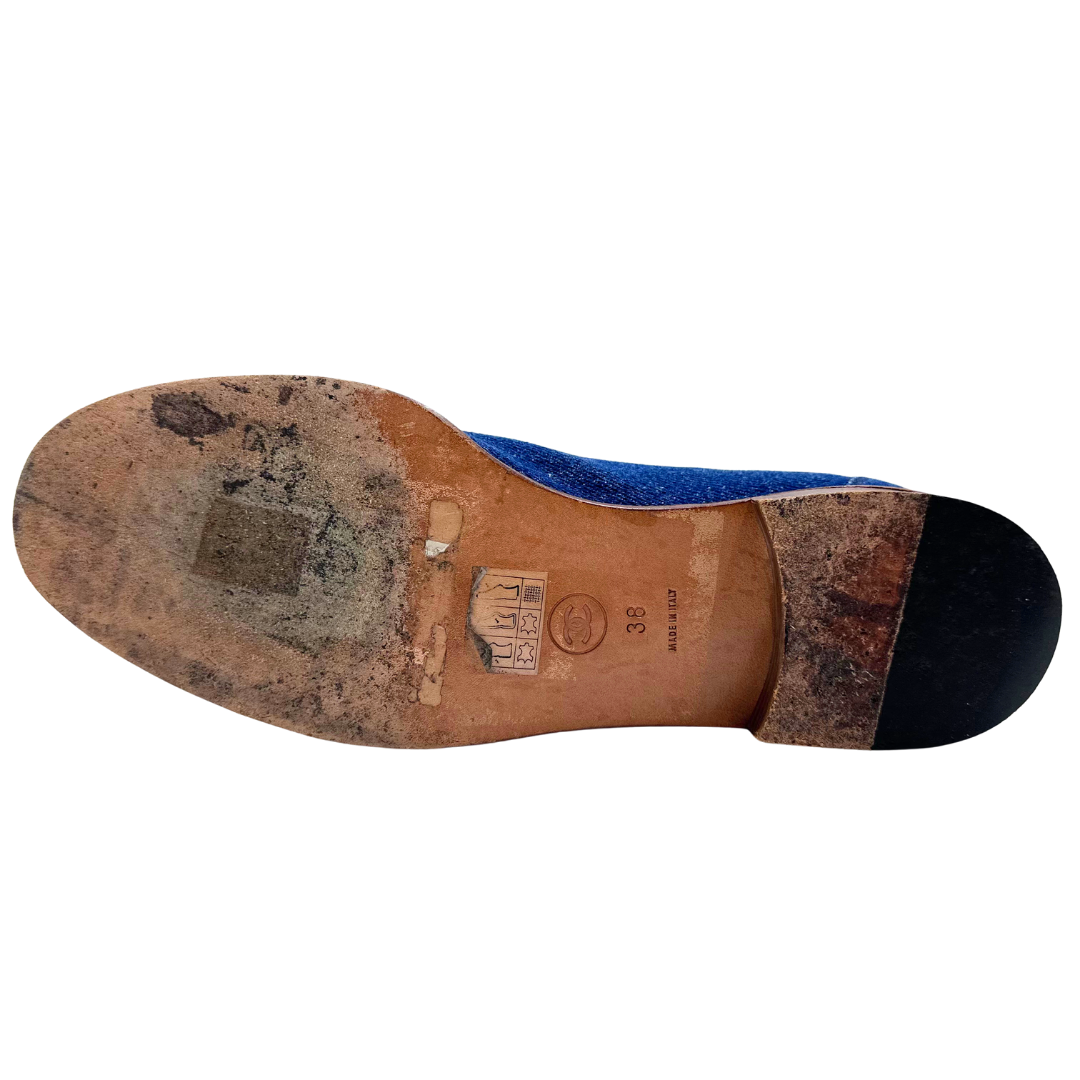 Chanel 8 38 Blue Denim Loafers