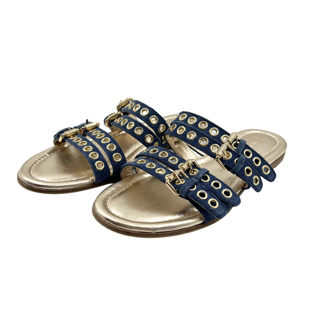 Kennel & Schmenger 6.5 Denim Blue/Gold Leather Sandals