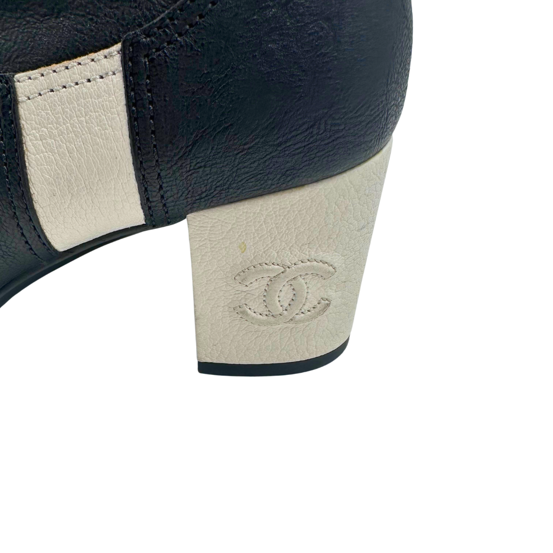Chanel Black/White Leather Booties