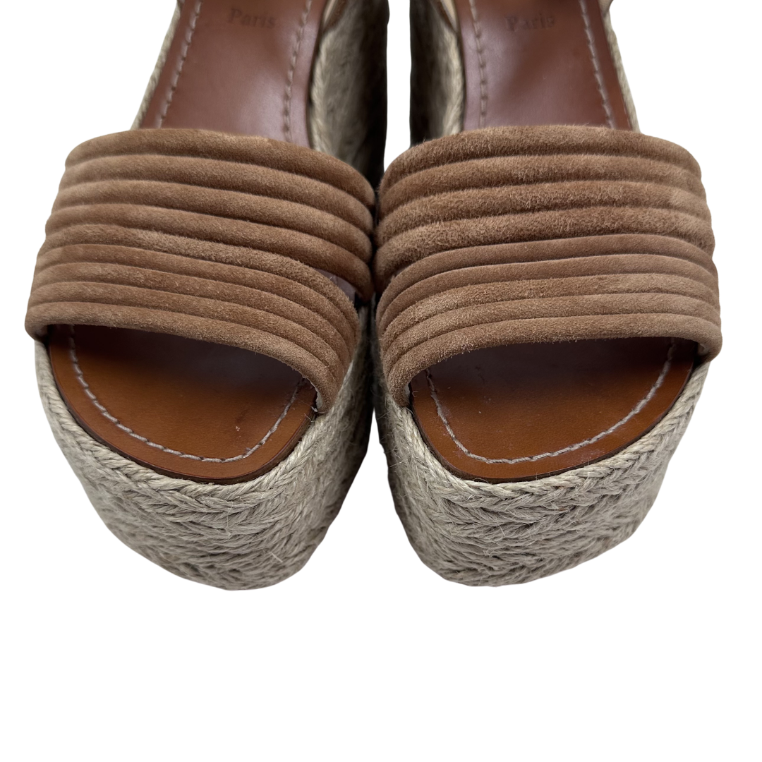 Christian Louboutin 37 Tan/Brown Suede/Raffia Wedges
