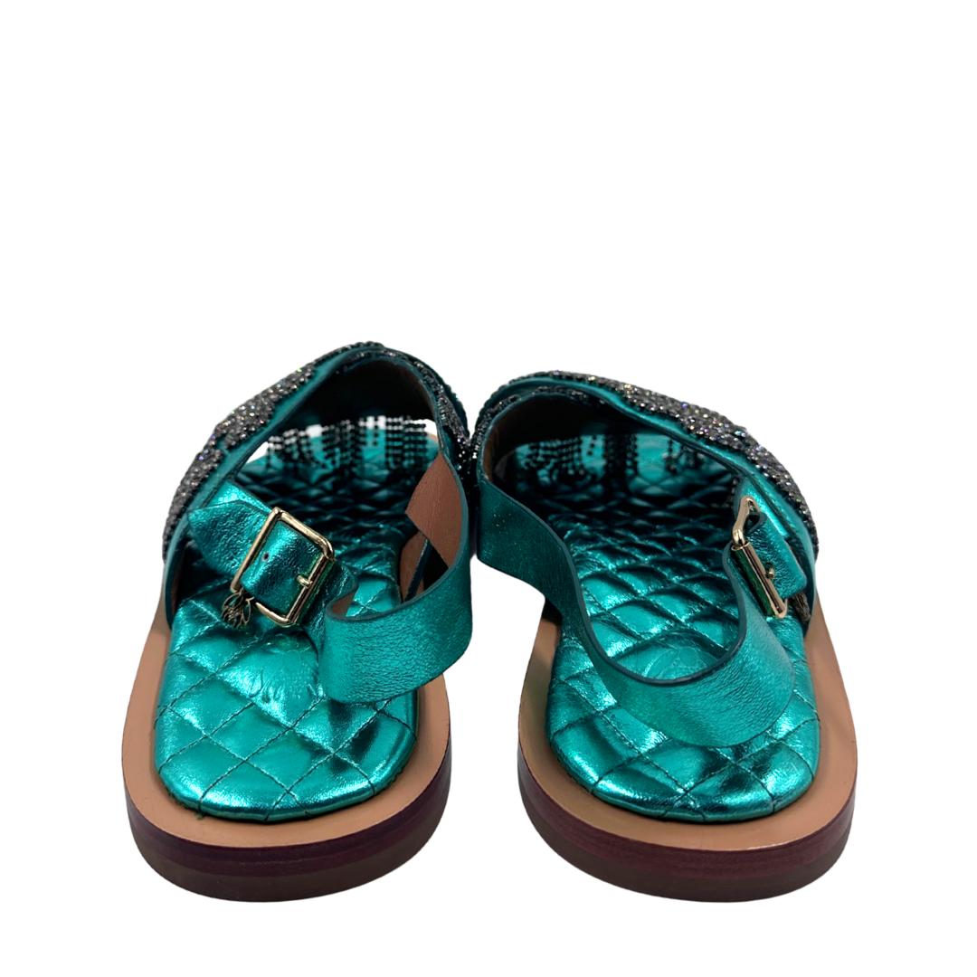 Sanchita 40 Green Metallic Leather Sandals