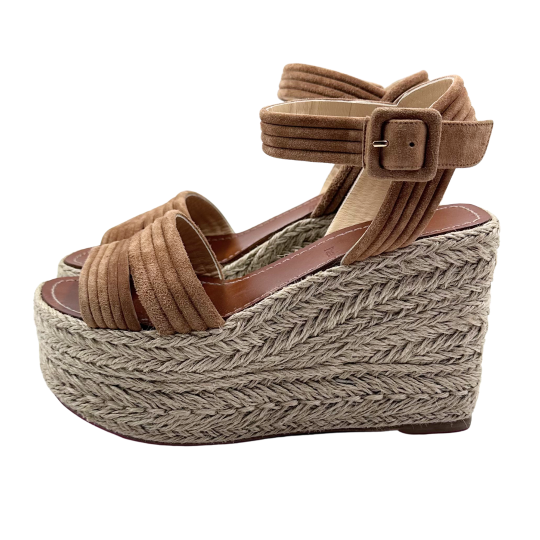 Christian Louboutin 37 Tan/Brown Suede/Raffia Wedges