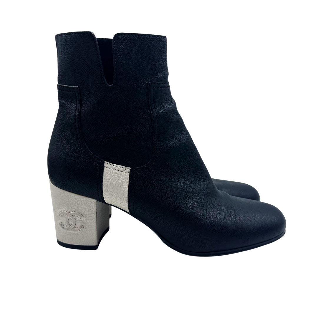 Chanel Black/White Leather Booties