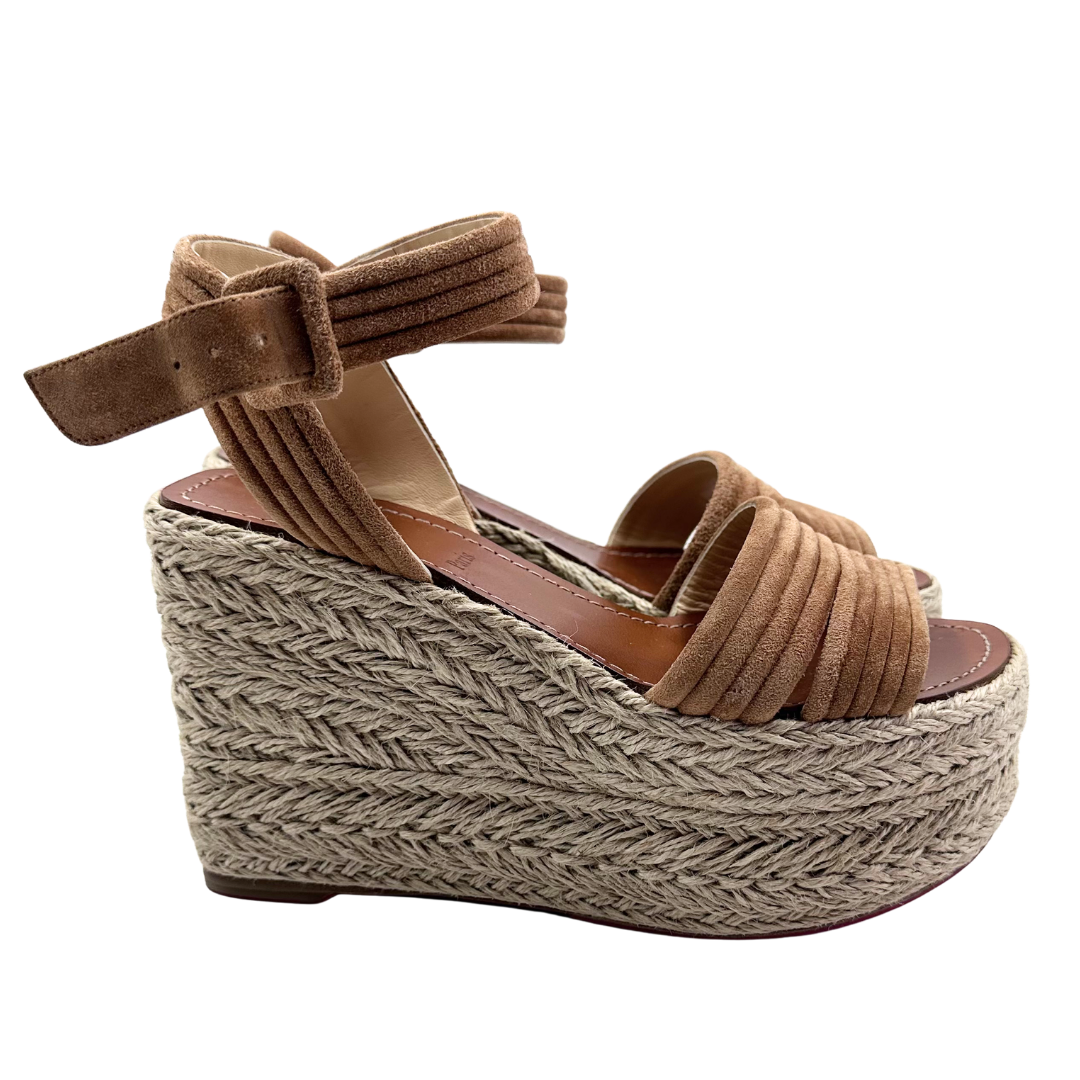 Christian Louboutin 37 Tan/Brown Suede/Raffia Wedges