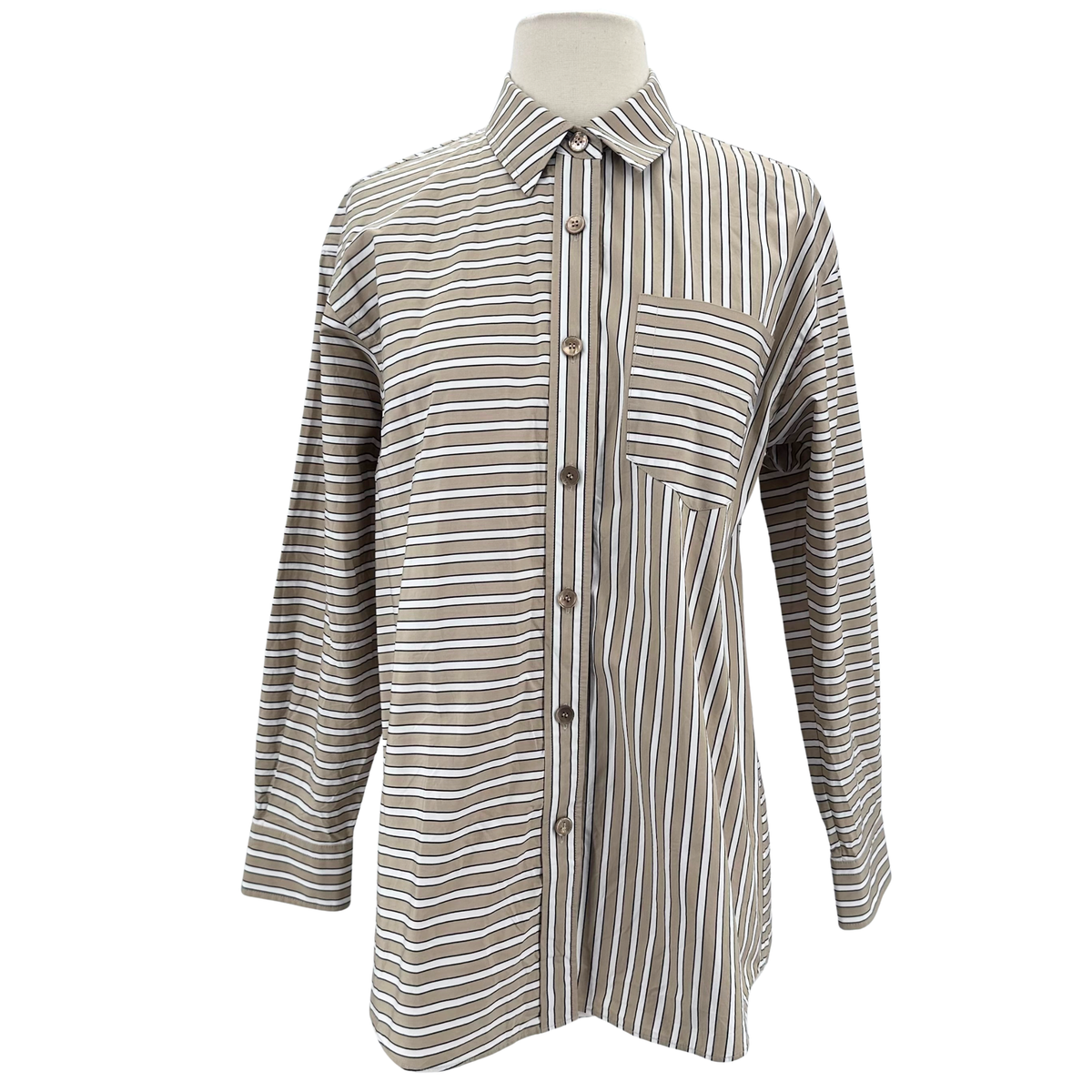 Lafayette 148 Tan/White Button up