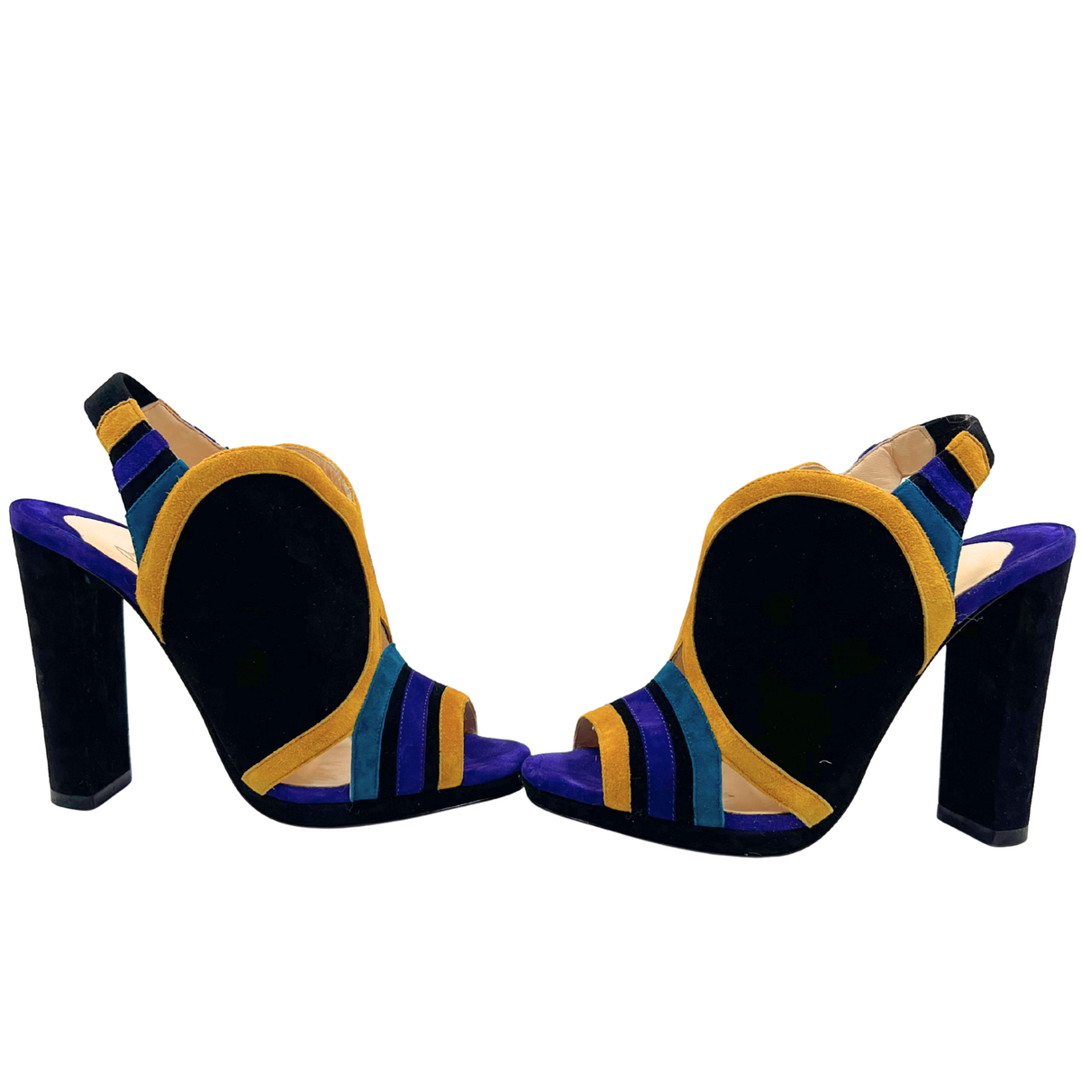 Christian Louboutin 37.5 Black Multi Suede Heels