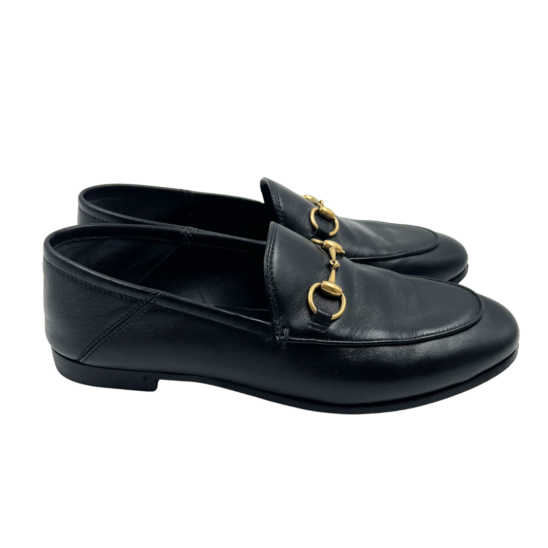 Gucci 5 35.5 Black/Gold Leather Jordaan Loafers