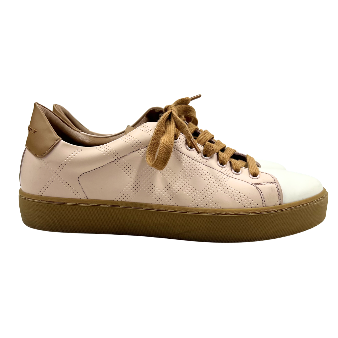 Burberry 6.5 37.5 pink/tan/white Leather Sneakers