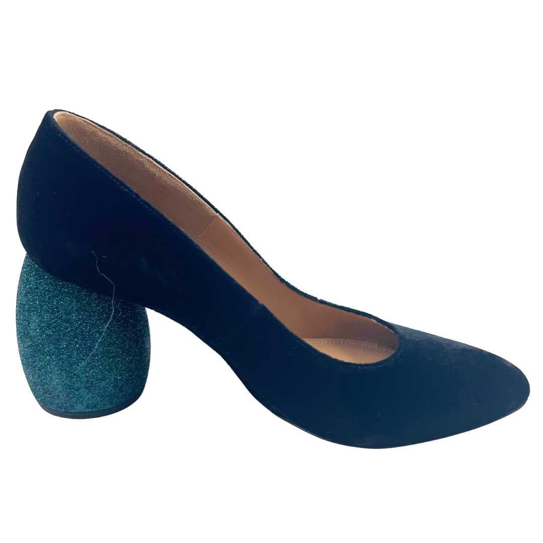 Dries Van Noten 38.5 black/teal Velour Heels
