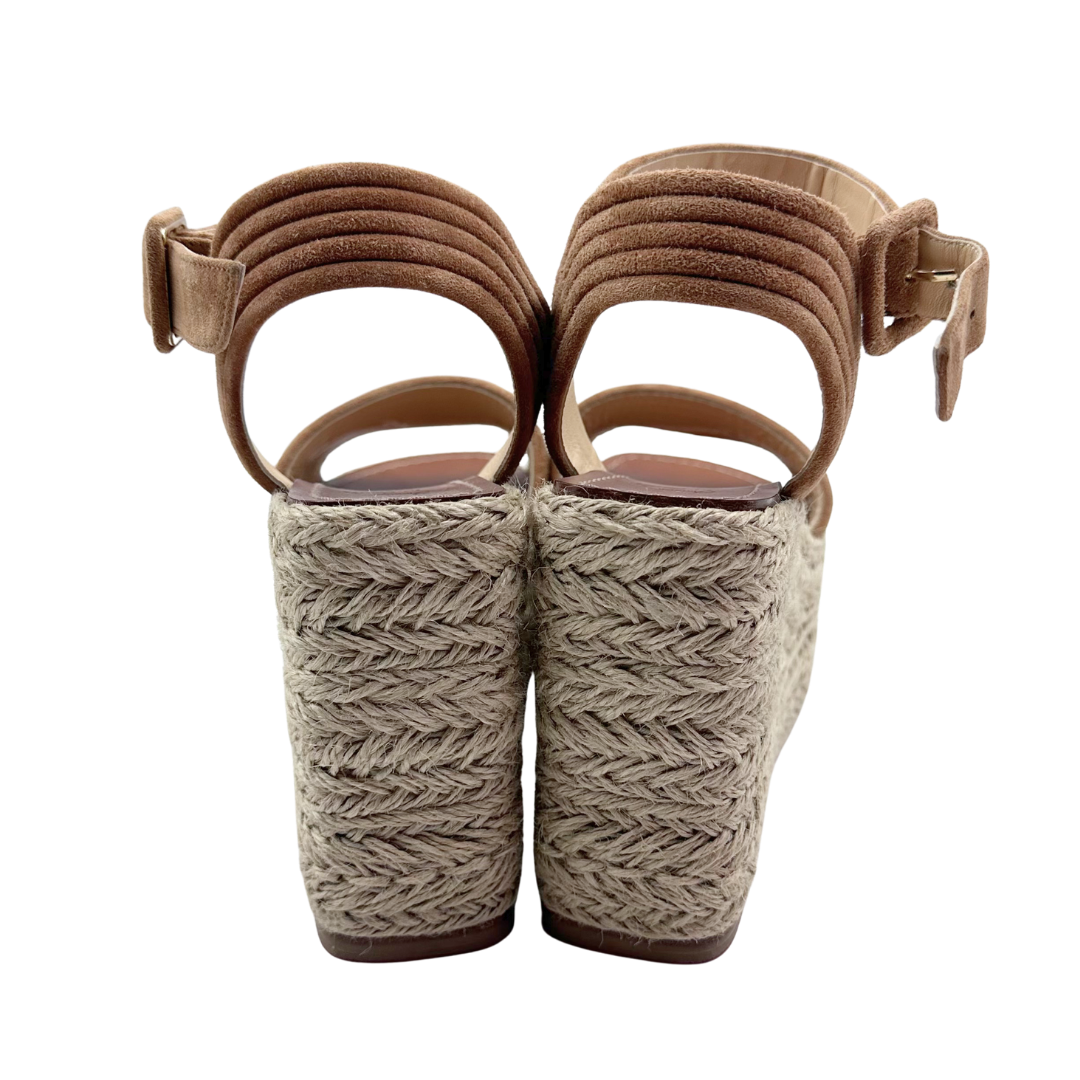 Christian Louboutin 37 Tan/Brown Suede/Raffia Wedges