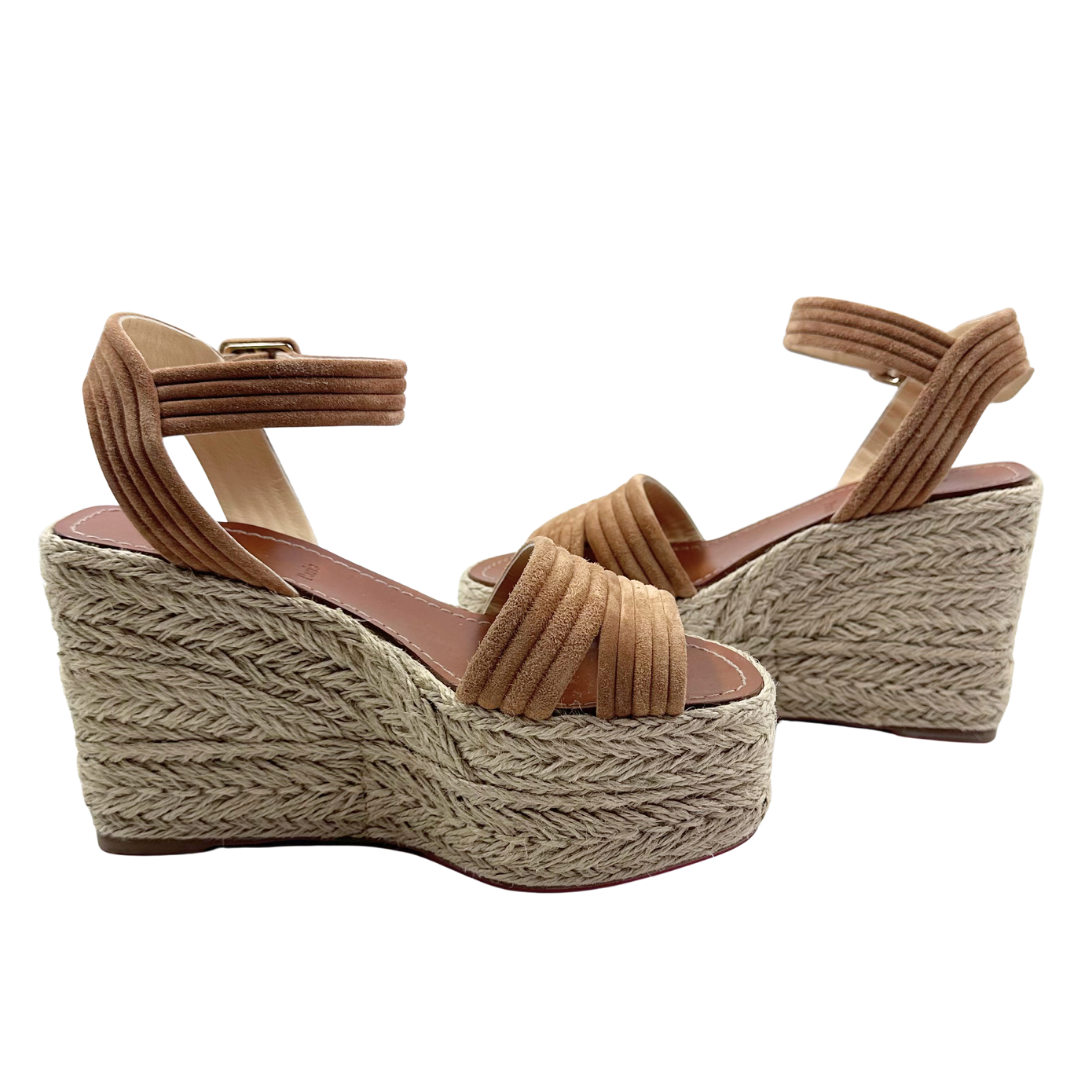 Christian Louboutin 37 Tan/Brown Suede/Raffia Wedges