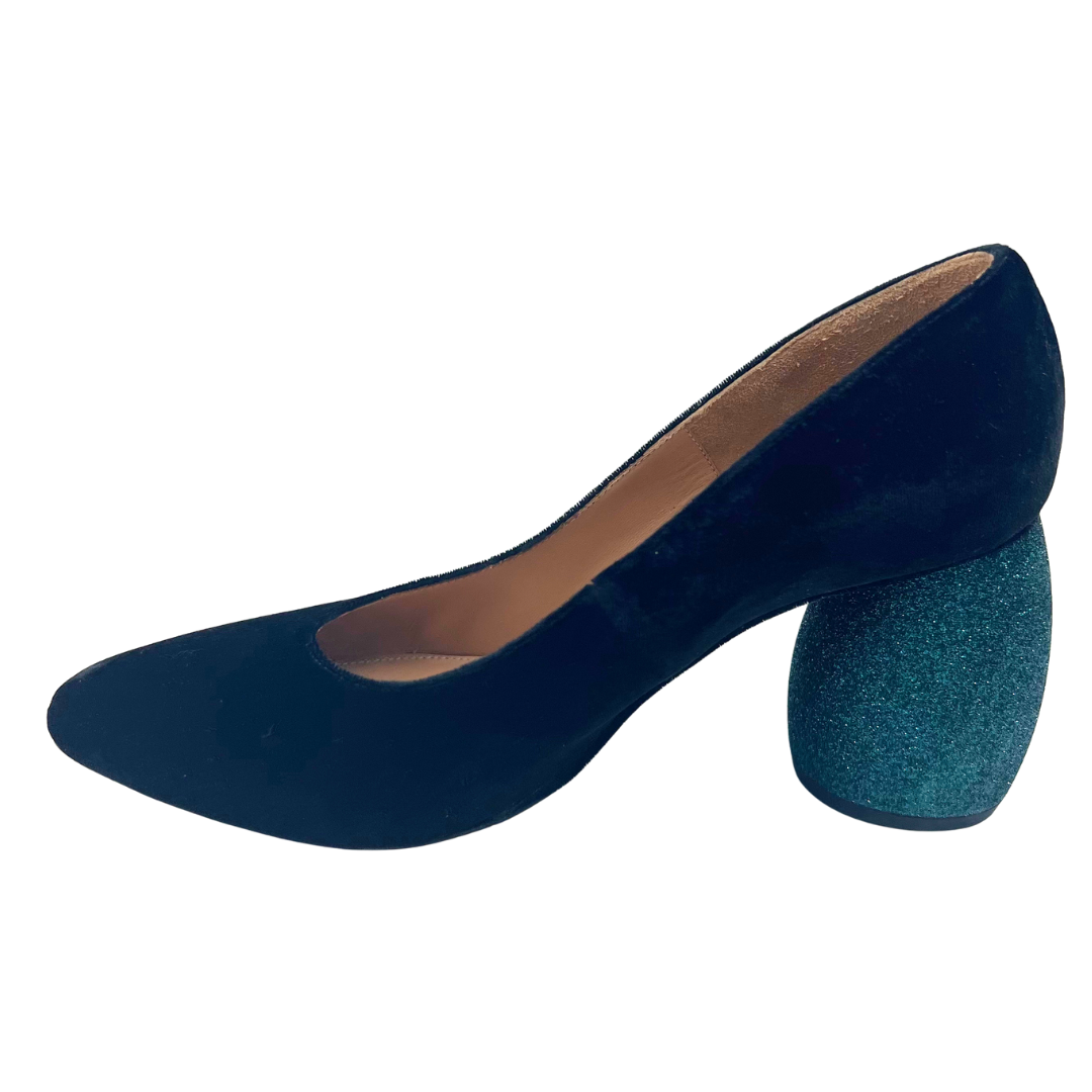 Dries Van Noten 38.5 black/teal Velour Heels