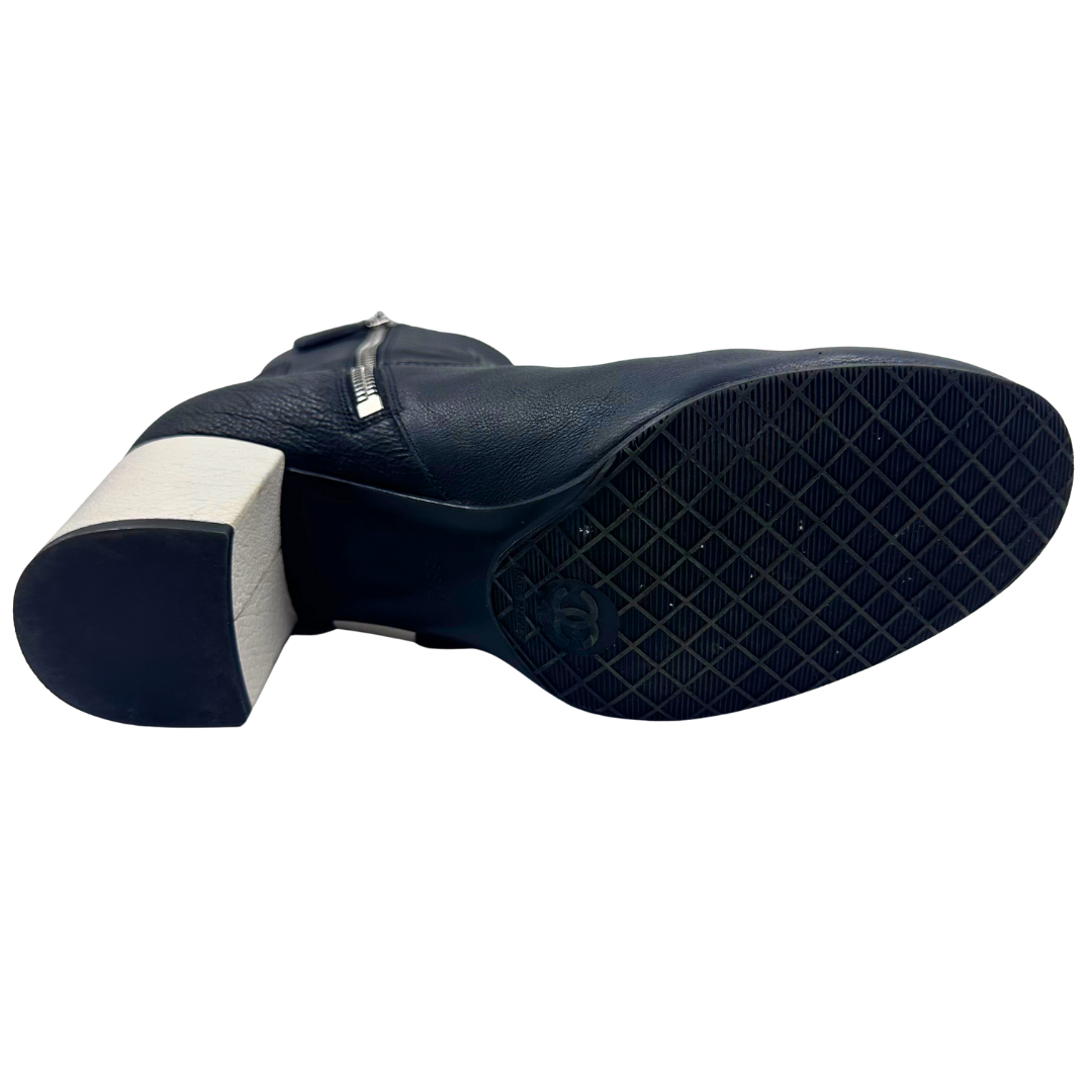 Chanel Black/White Leather Booties