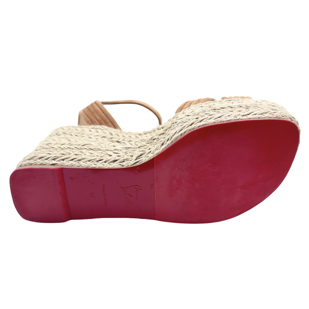 Christian Louboutin 37 Tan/Brown Suede/Raffia Wedges