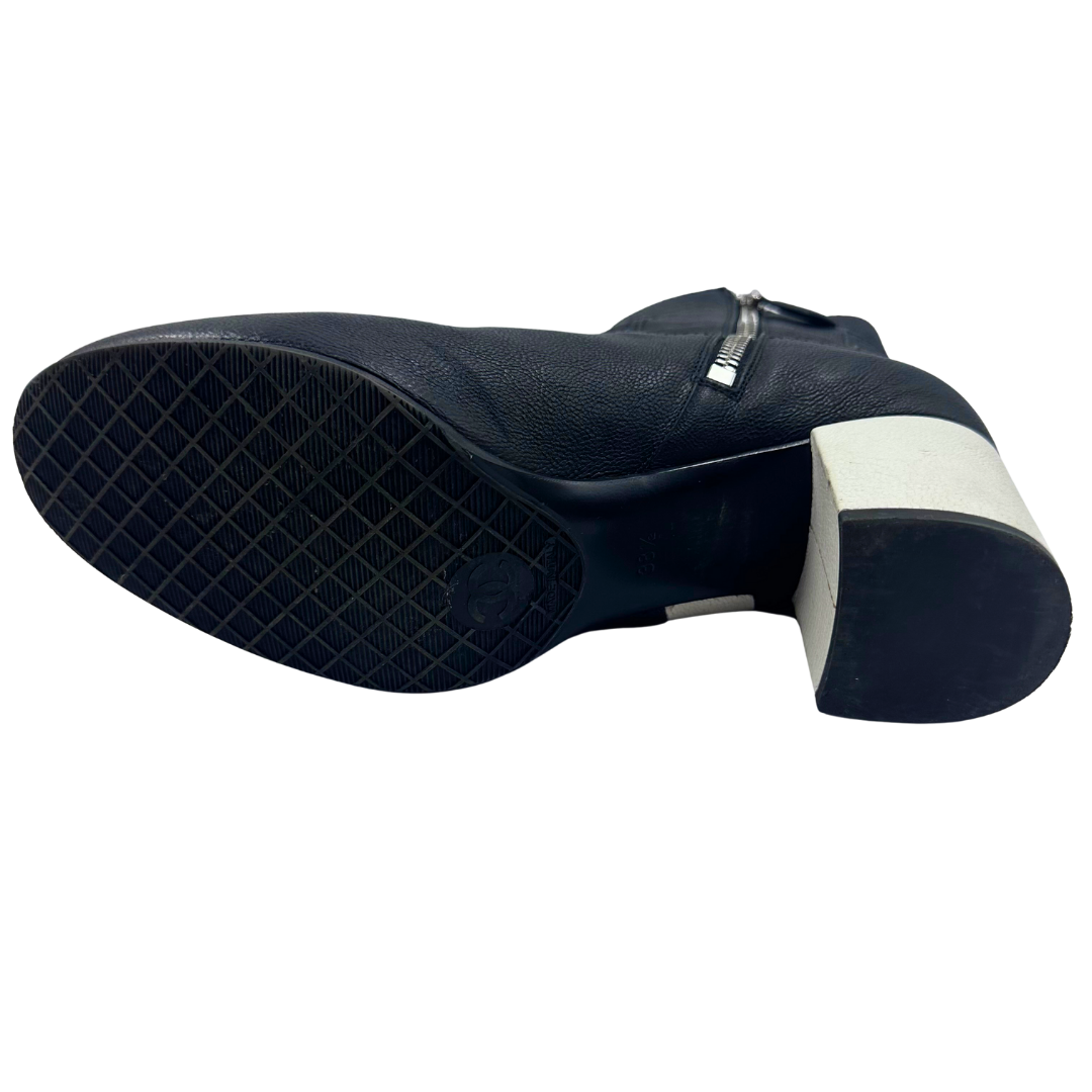 Chanel Black/White Leather Booties