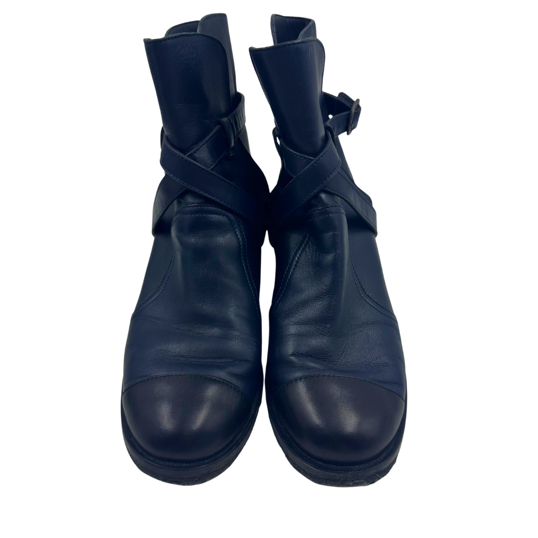 Chanel Blue Leather Booties