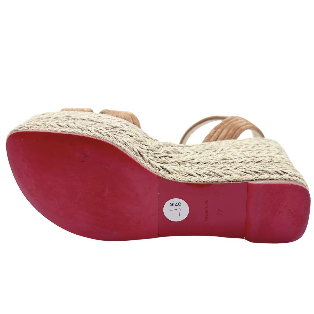 Christian Louboutin 37 Tan/Brown Suede/Raffia Wedges