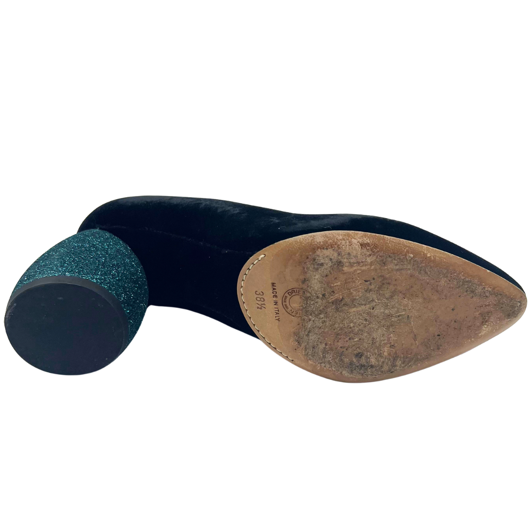 Dries Van Noten 38.5 black/teal Velour Heels