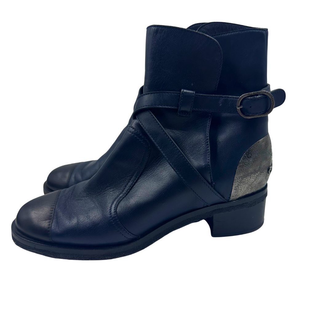 Chanel Blue Leather Booties