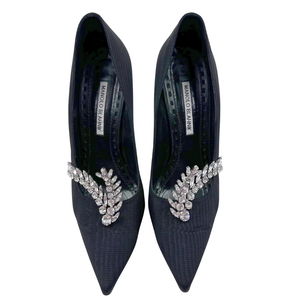 Manolo Blahnik 10 40.5 Black/Silver Fabric Heels