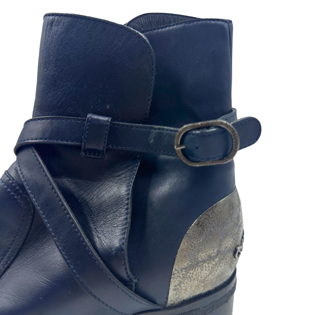 Chanel Blue Leather Booties