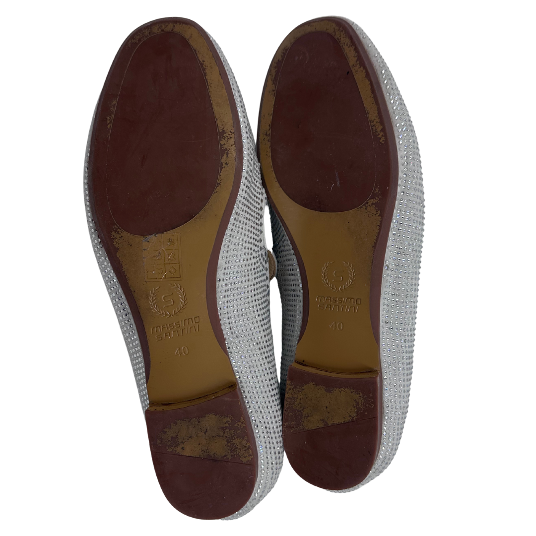 Massimo Santini 40 Silver Leather Loafers