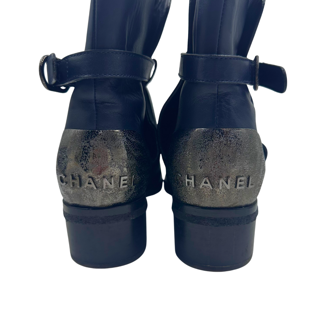 Chanel Blue Leather Booties