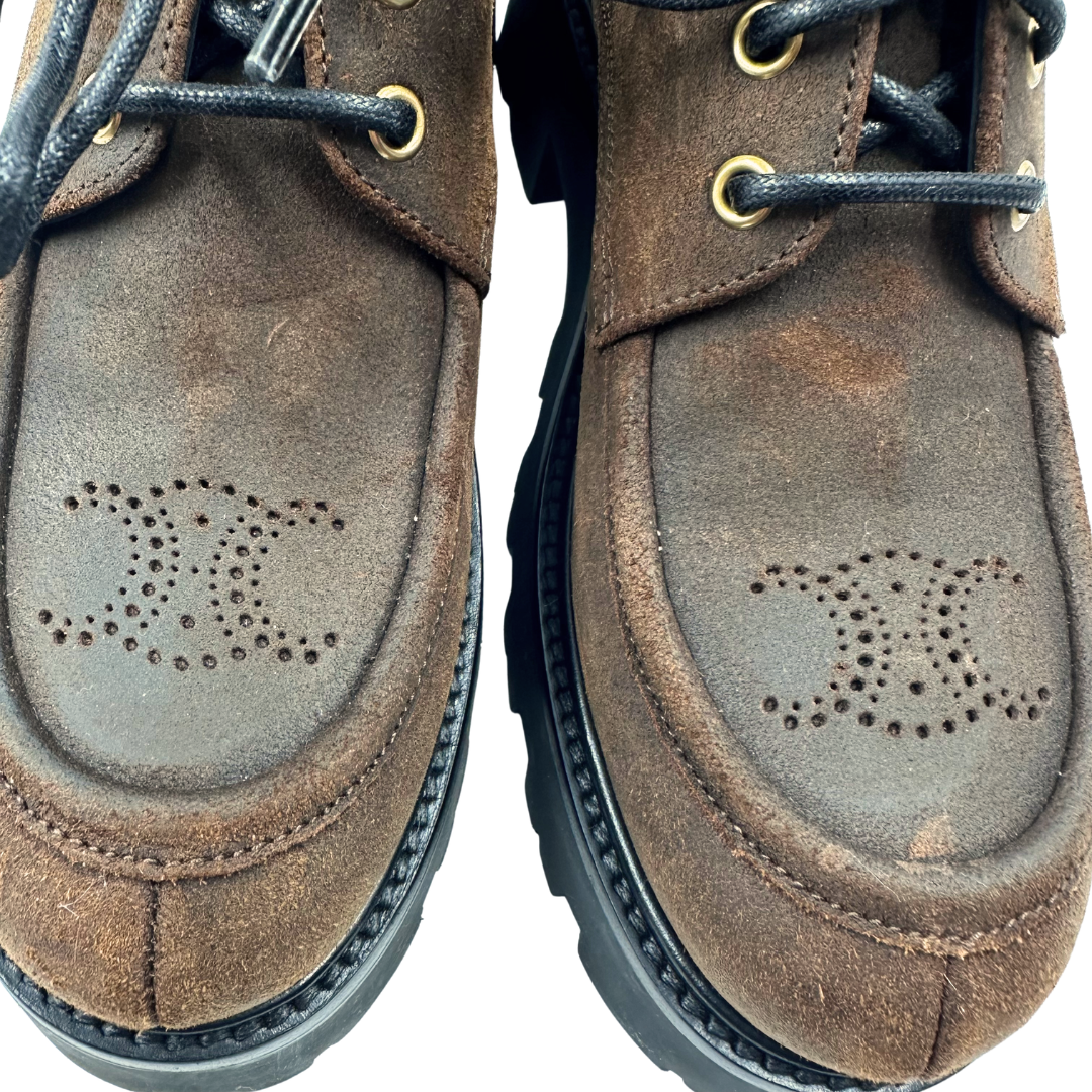 Celine 9.5 39.5 Brown/Black Suede Loafers