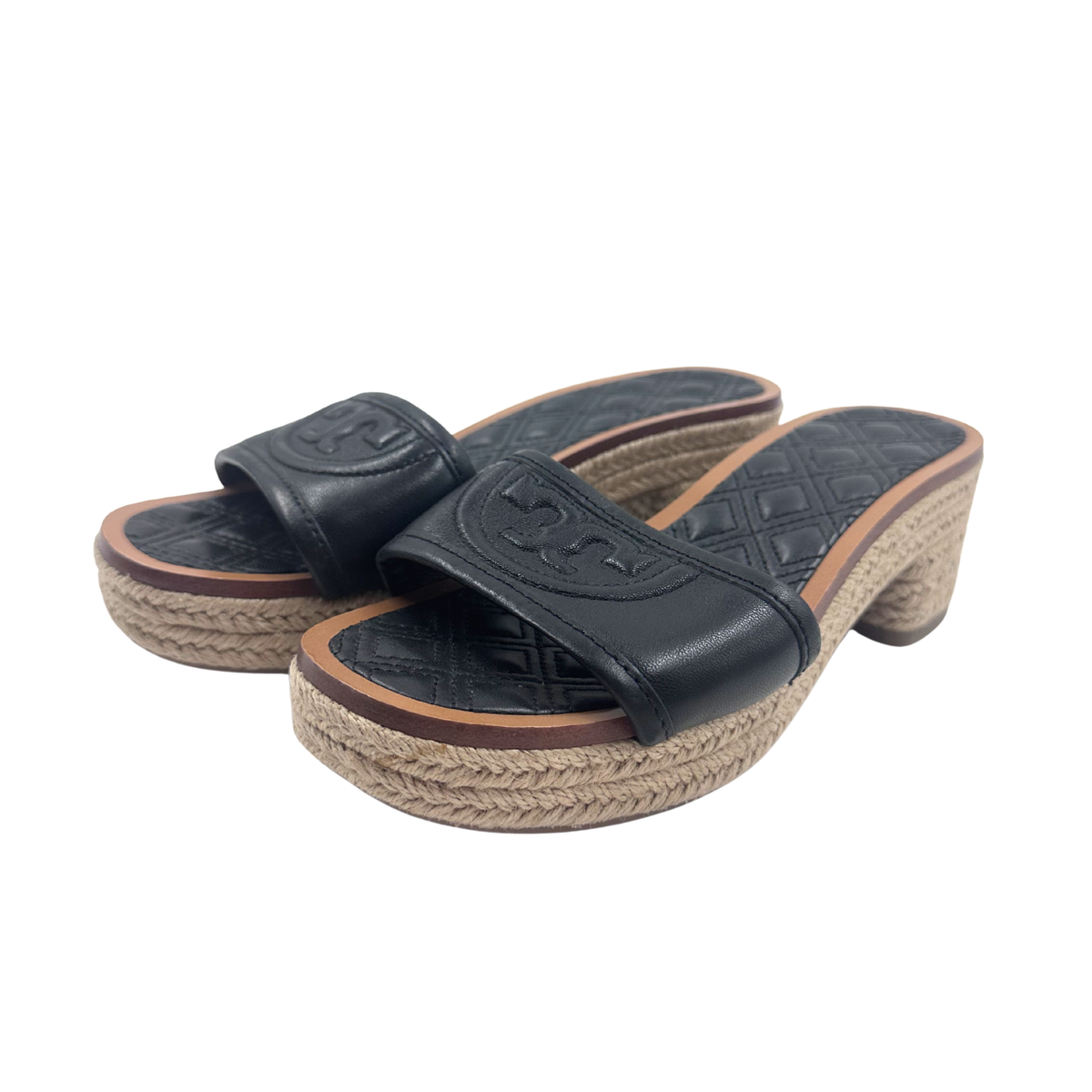 Tory Burch 5 Black/Tan Canvas/Leather Espadrille